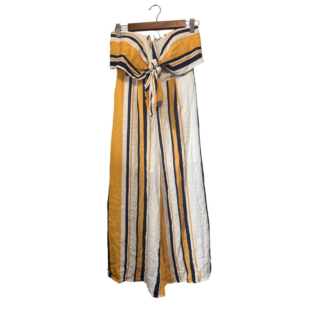 InTheBeginning Striped Strapless‎ Jumpsuit Women M Yellow NEW Tie Front J3372-1